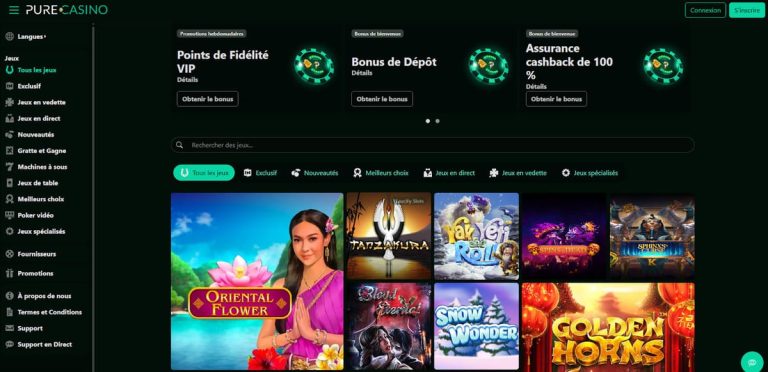 Pure Casino page accueil
